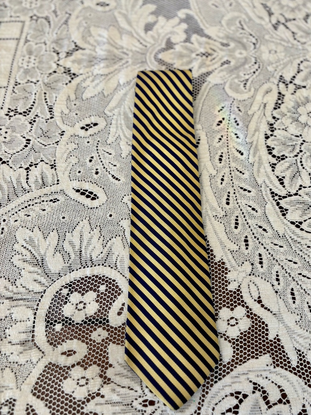 Vintage Brooks Brothers Gold Navy Striped Silk Repp Tie 59" Perfect Condition
